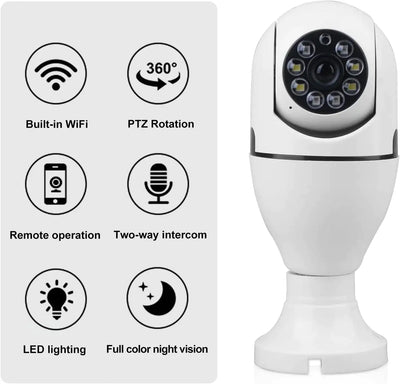 1080P Light Bulb Security Camera, WiFi 360° Night Vision with Motion Detection & Two-Way Audio